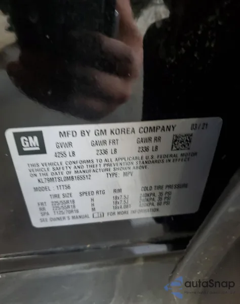 2021 Chevrolet Trailblazer Rs из США, поврежденный, VIN KL79MTSL0MB165512